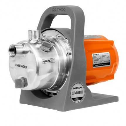 Фото Насос садовый DGP 4000 inox DAEWOO 1300Вт, 4000 л/час, высота подачи 50м, глубина всасывания 8м, максимальное давление 5,0 Бар, вес 8,2 кг.