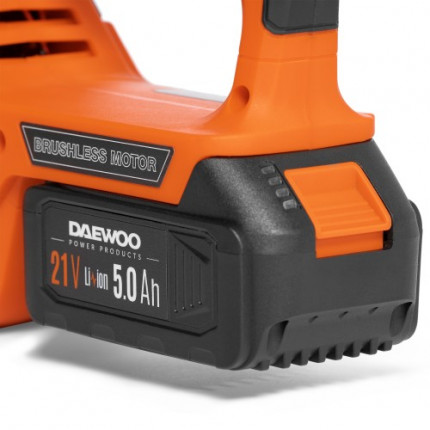 Фото Пила аккумуляторная DACS 1221 Li SET DAEWOO 21В Бесщет.мотор,шина 30 см,  шаг цепи 3/8, 45 звена, цветная коробкаВ комплекте: АКБ Li-Ion, 21В, 5,0 А/ч + ЗУ