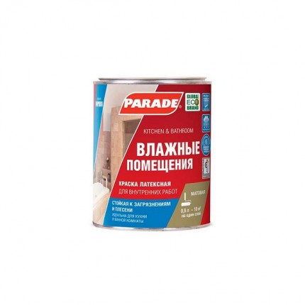 Фото Краска латек. PARADE W100 влажн. помещ. база А 0,9 л